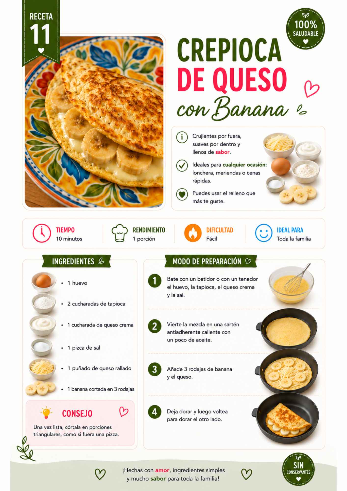 Crepioca de queso con banana