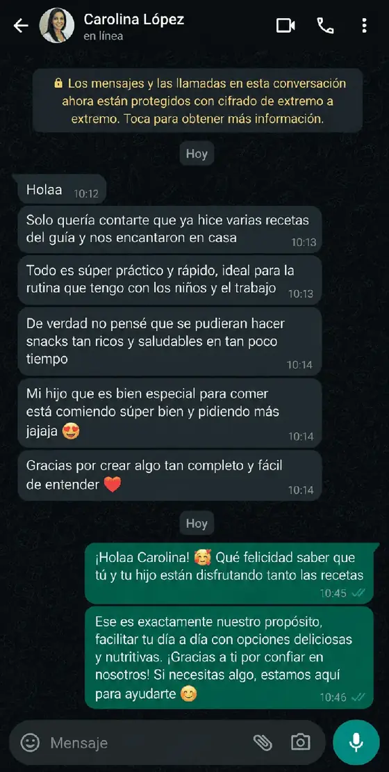 Testimonio de Carolina López en WhatsApp