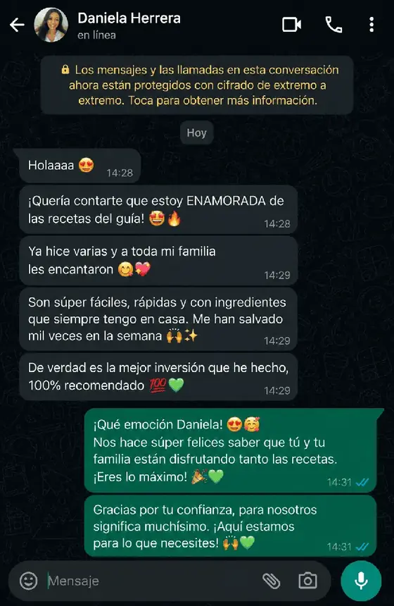 Testimonio de Daniela Herrera en WhatsApp