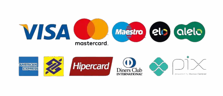Métodos de pago aceptados: Visa, Mastercard, Maestro, Elo, Alelo, American Express, Hipercard, Diners Club, Pix y más