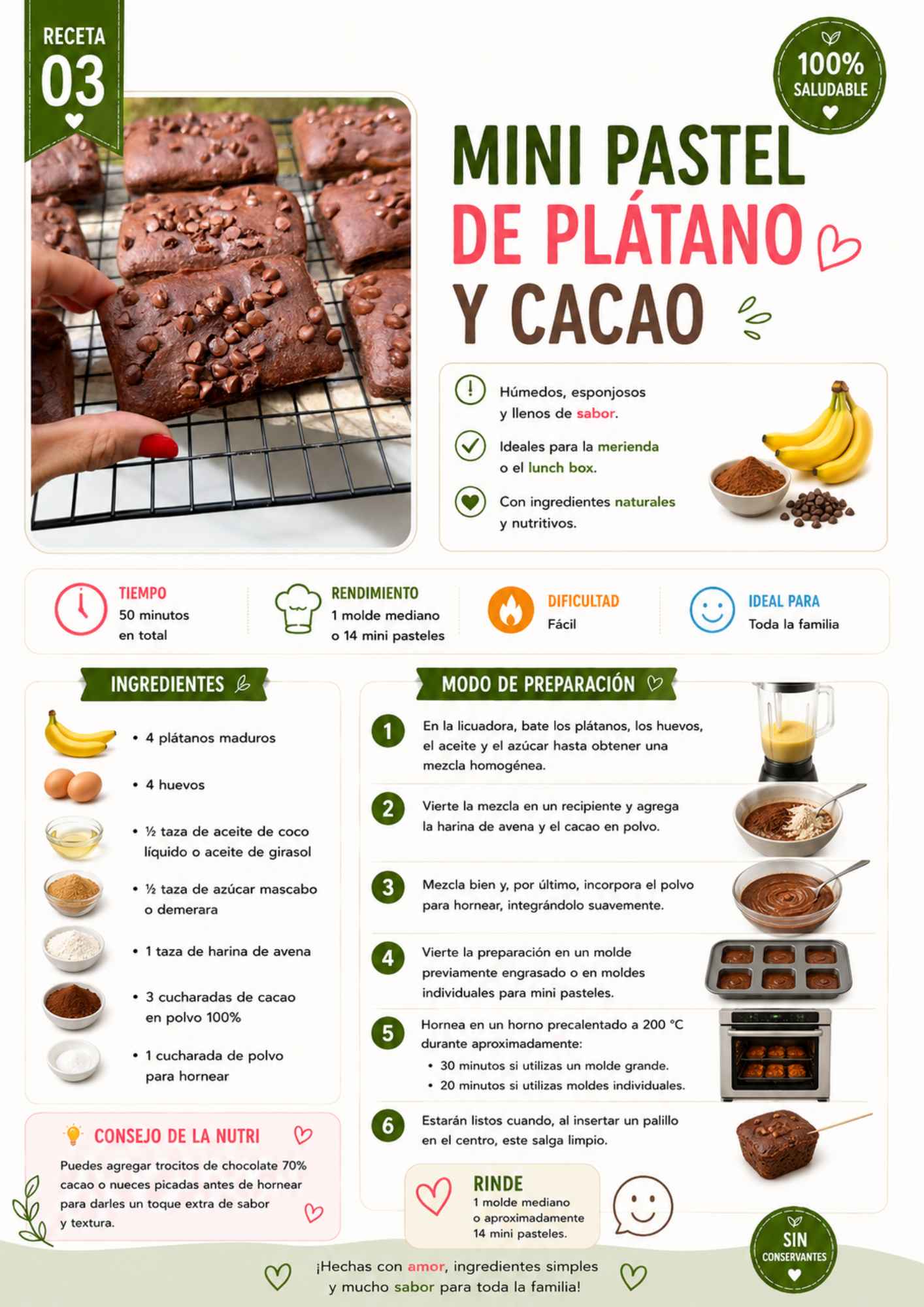 Mini pastel de plátano y cacao